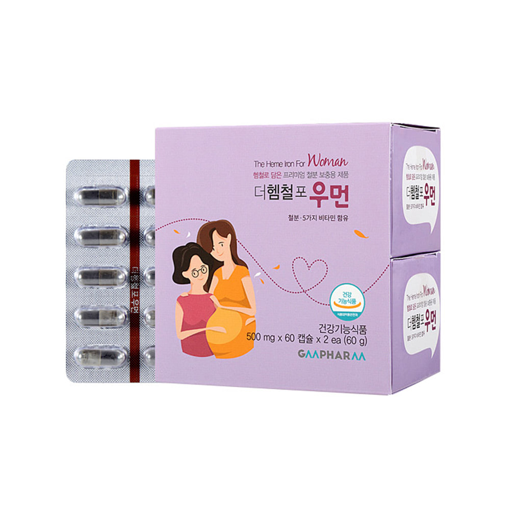 지엠팜 더헴철포우먼 60캡슐x2개 임산부 철분제 비타민D 여성